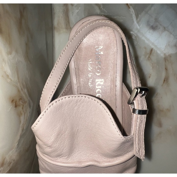 MARCO RICCI WOMENS WRINKLE VAMP PLATFORM SLINGBACK WEDGE, SIZE EU 38 (US8), NUDE - Picture 11 of 13